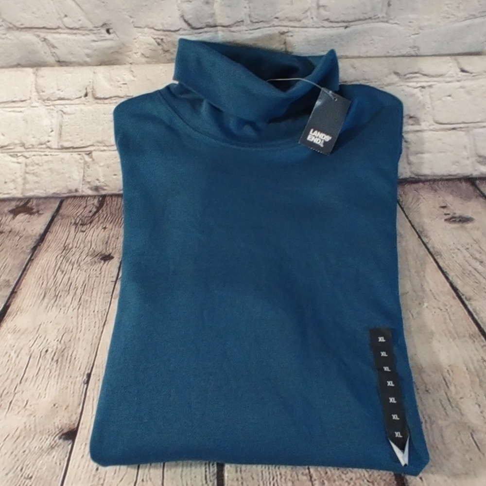 Land's End Women's XL Tunic Turtle Neck Blue Long Sleeve